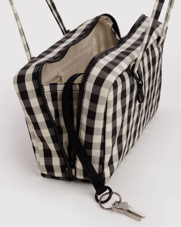Nylon Bowler Bag - Black And Cream Gingham