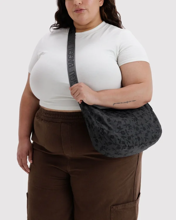 Medium Nylon Crescent Bag - Charcoal Ditsy Floral - Material: heavyweight-nylon