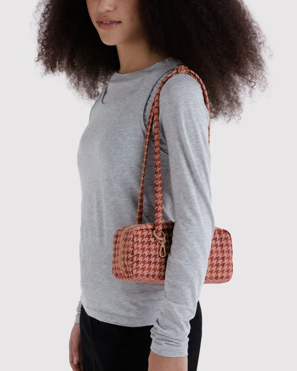 Small Nylon Bowler Bag - Tan Houndstooth - Size: OS