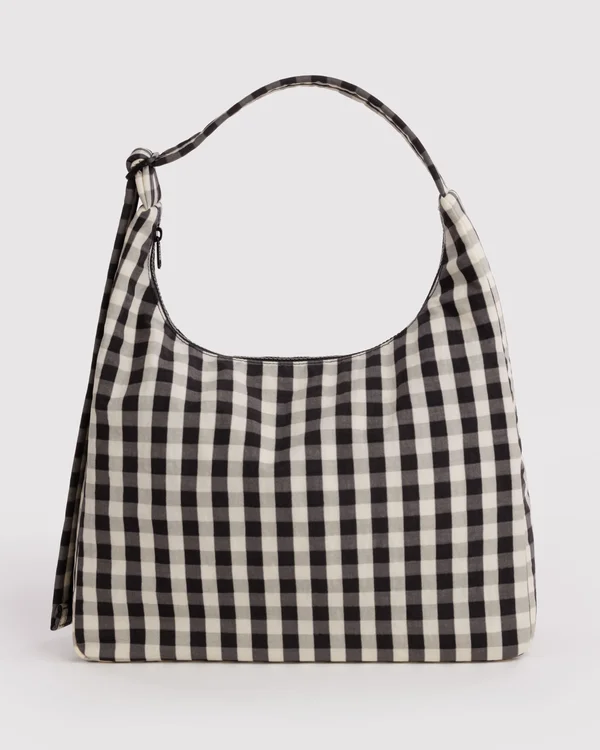 Nylon Shoulder Bag - Black And Cream Gingham - Size: OS