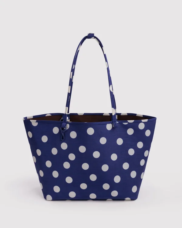 Large Nylon Reversible Tote - Navy Polka Dot Mix