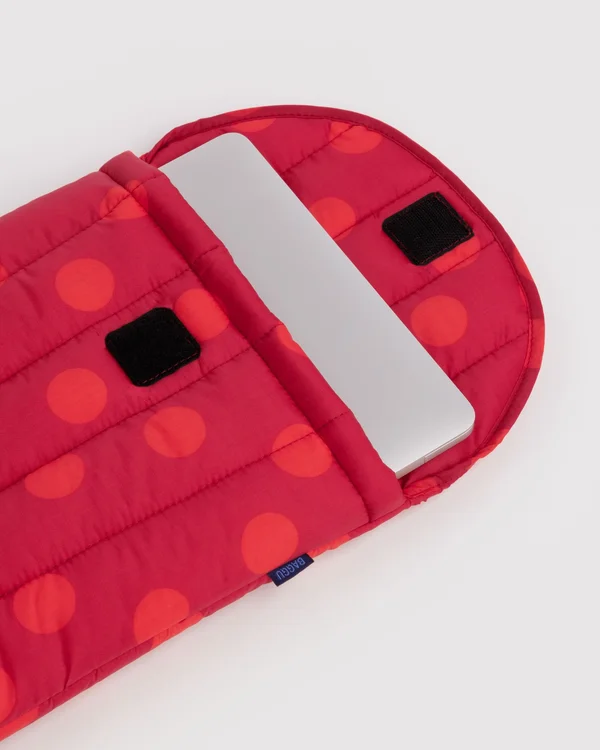Puffy Laptop Sleeve 13"/14" - Red Polka Dot - Material: ripstop-nylon