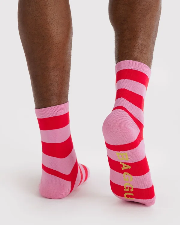 Crew Sock - Pink Stripe - Size: OS