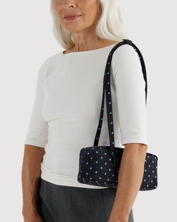 Small Nylon Bowler Bag - Black And Sky Blue Micro Dot - Size: OS