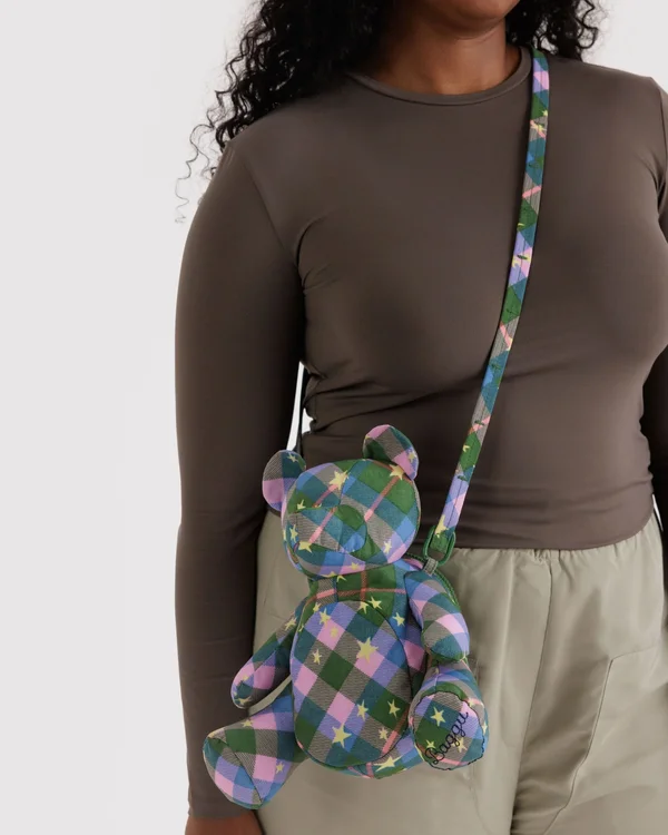 Bear Baggu - Green Star Plaid