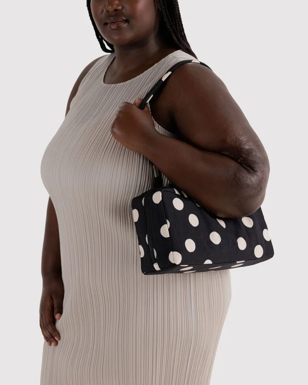 Nylon Bowler Bag - Black And Cream Polka Dot - Size: OS