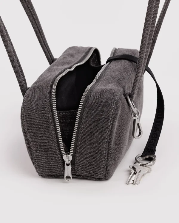 Small Denim Bowler Bag - Washed Black Denim