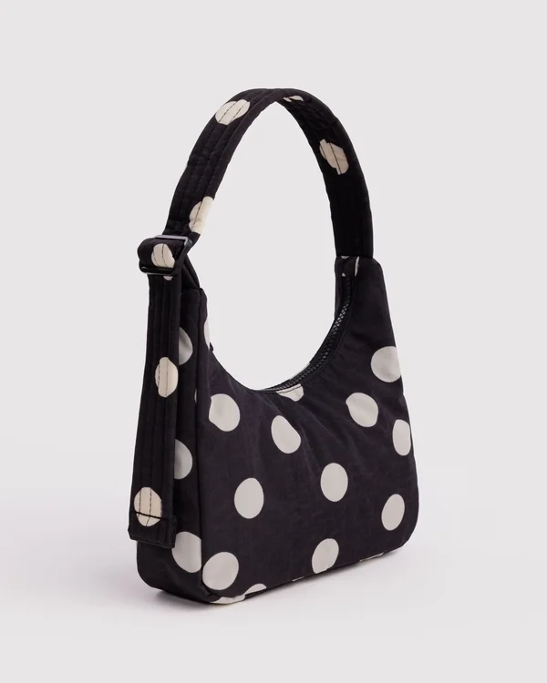 Mini Nylon Shoulder Bag - Black And Cream Polka Dot - Size: OS