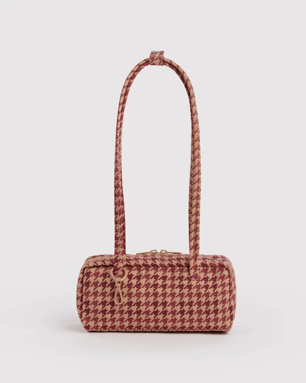 Small Nylon Bowler Bag - Tan Houndstooth - Size: OS