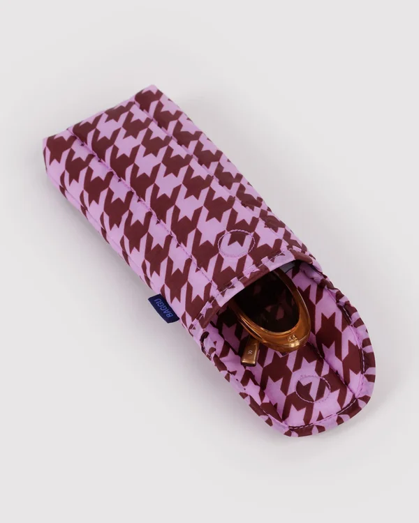 Puffy Glasses Sleeve - Pink Houndstooth - Size: OS