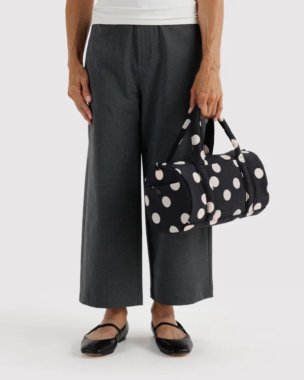 Nylon Duffle Bag - Black And Cream Polka Dot