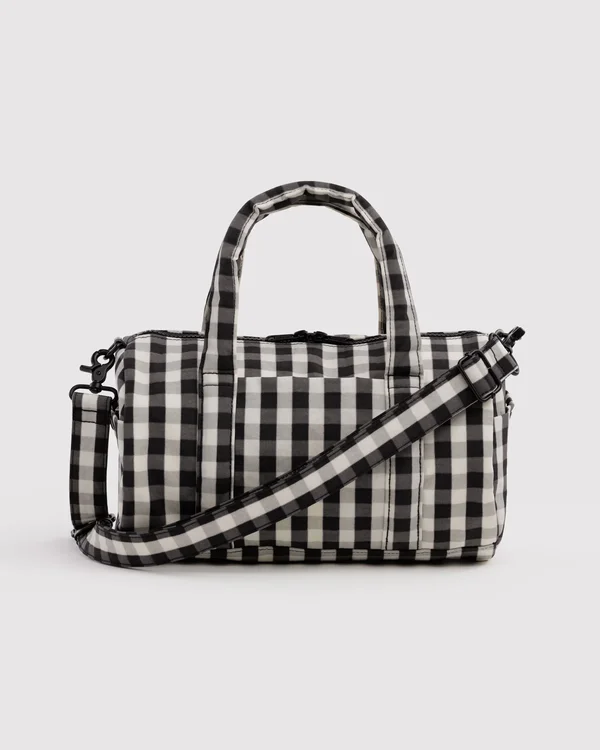 Nylon Duffle Bag - Black And Cream Gingham