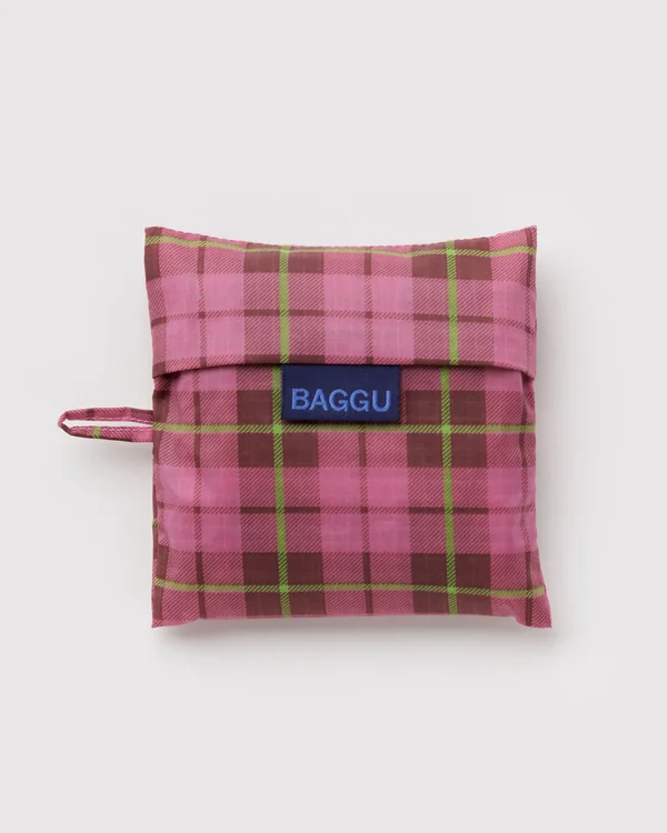 Standard Baggu - Azalea Pink Tartan - Material: ripstop-nylon