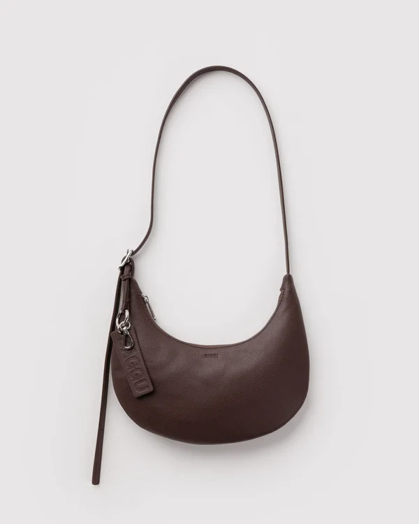 Small Recycled Leather Flat Crescent - Brown