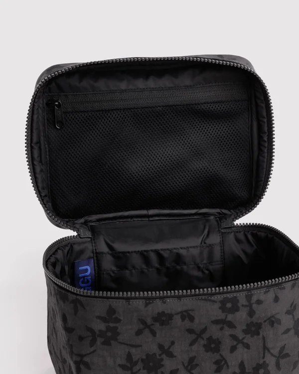 Large Cosmetic Case - Charcoal Ditsy Floral - Material: heavyweight-nylon