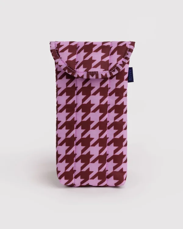 Puffy Glasses Sleeve - Pink Houndstooth - Size: OS