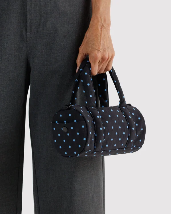 Small Nylon Duffle Bag - Black And Sky Blue Micro Dot