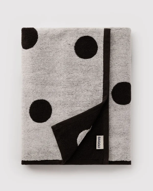 Bath Towel - Cream and Black Polka Dot