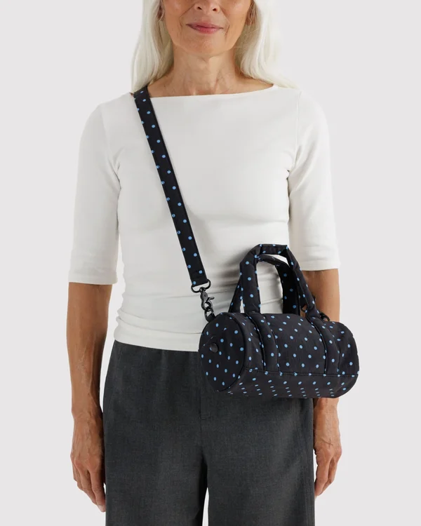 Small Nylon Duffle Bag - Black And Sky Blue Micro Dot
