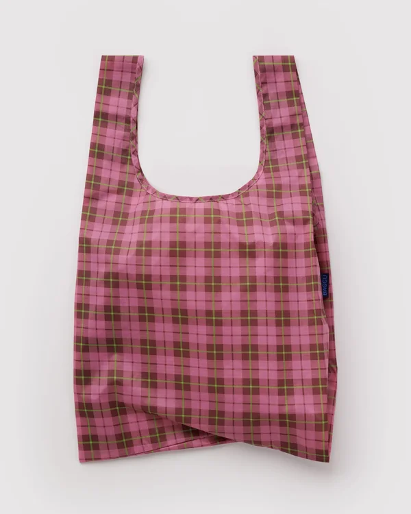 Standard Baggu - Azalea Pink Tartan - Material: ripstop-nylon