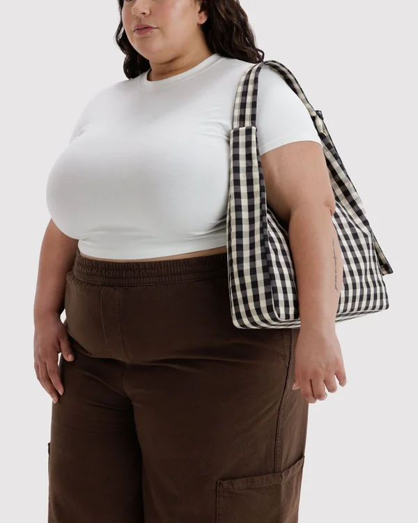 Nylon Shoulder Bag - Black And Cream Gingham - Size: OS