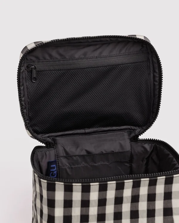 Large Cosmetic Case - Black And Cream Gingham - Material: heavyweight-nylon