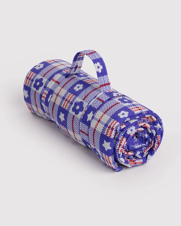 Puffy Picnic Blanket - Market Plaid Blue
