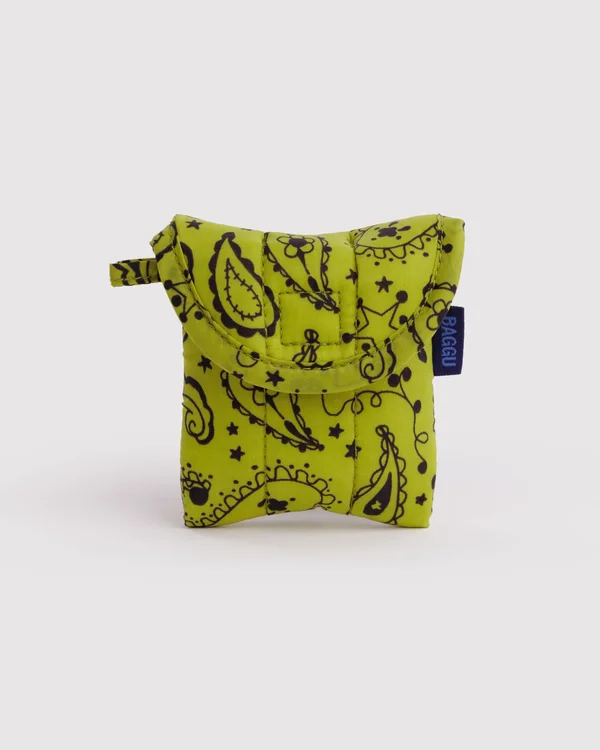 Puffy Earbuds Case - Chartreuse Paisley - Material: ripstop-nylon