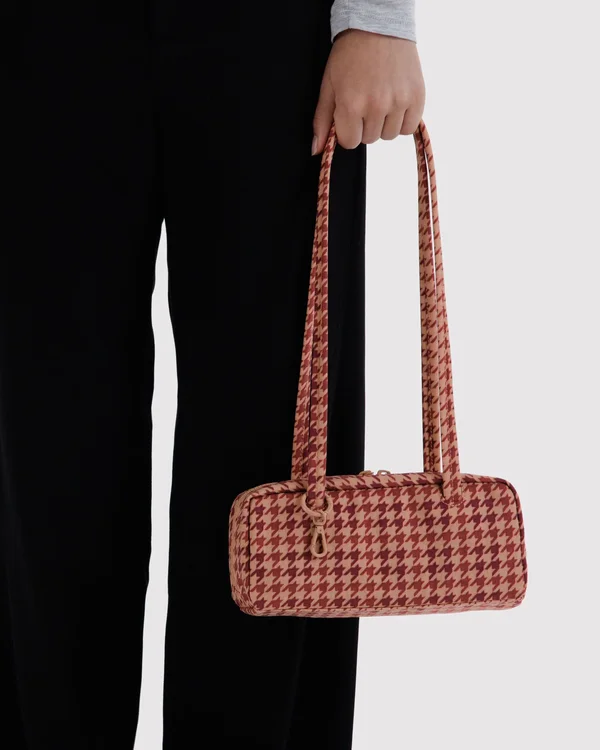 Small Nylon Bowler Bag - Tan Houndstooth - Size: OS