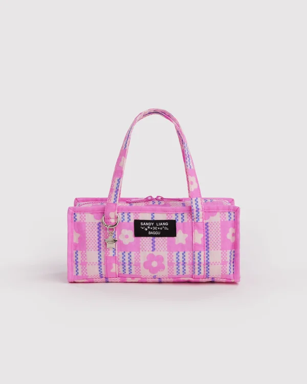 Mini Nylon Market Bag - Market Plaid Pink - Material: heavyweight-nylon