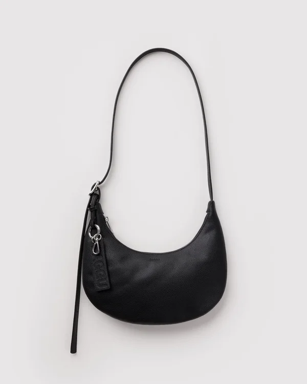 Small Recycled Leather Flat Crescent - Black